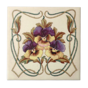 Carreau Pansies colorées Repro Art Nouveau Imprimées