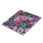 Carreau Pansies colorées sur bleu vert foncé (Côté)