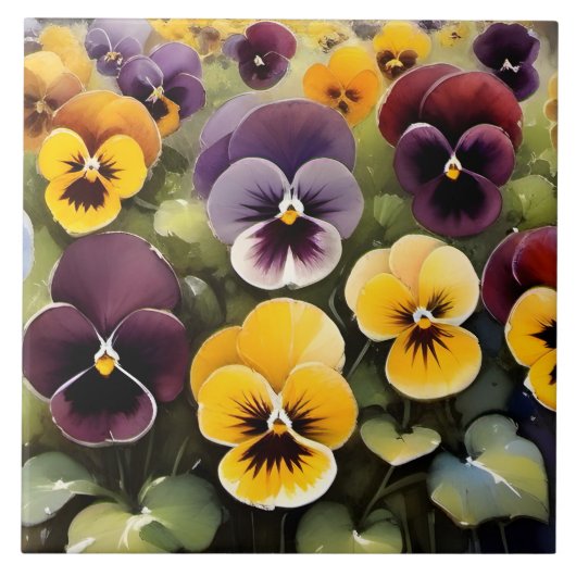 Carreau Pansies jaunes et violets aquarelle (Devant)