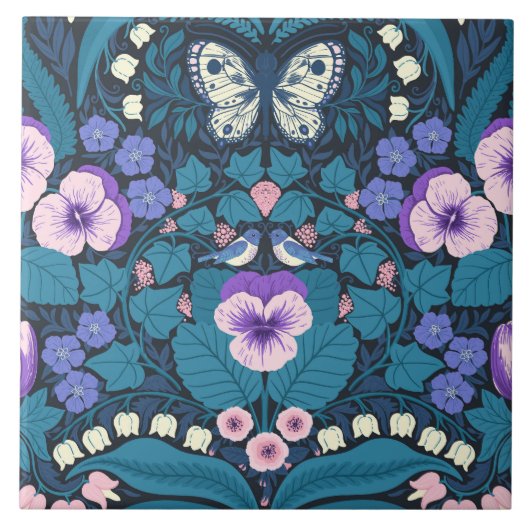 Carreau Pansies, oiseaux et papillons (Devant)