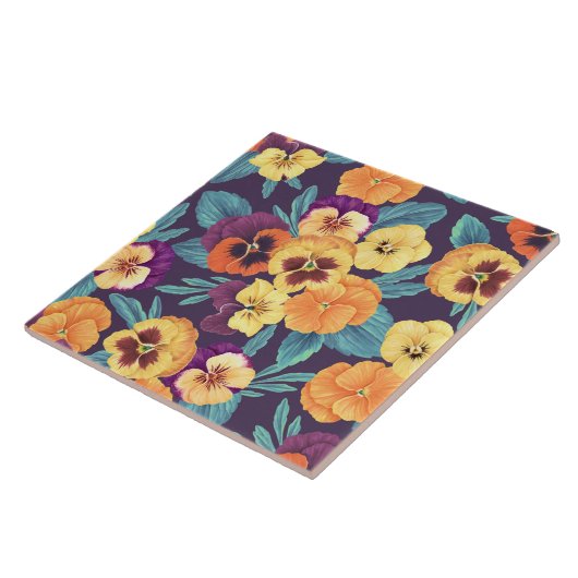 Carreau Pansies sur violet de prune (Côté)