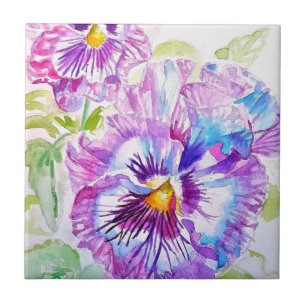 Carreau Pansy Violet Fleur Pourpre Florale Rose Jaune Aqua
