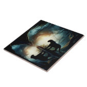 Carreau Panthère noire reflétée dans la piscine d'eau dans (Côté)