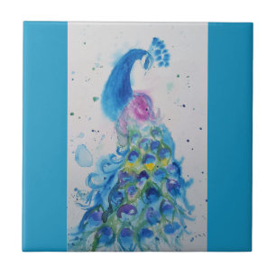Carreau Paon bleu aquarelle oiseau bleu sarcelle Oiseaux