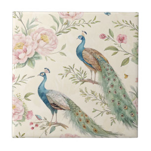Carreau Paon Élégant Floral Vintage (13)