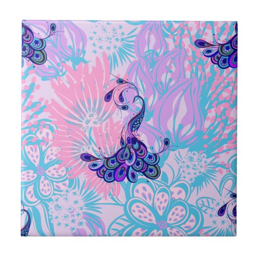Carreau paon rose floral (Devant)