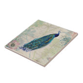 Carreau Paon vintage, fleurs et papillon (Côté)