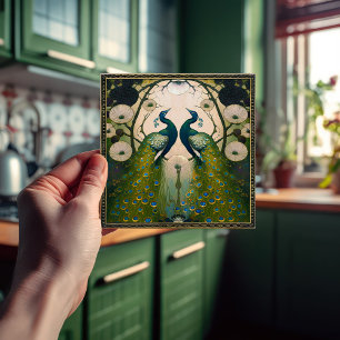 Carreau Paons Klimt Décoration Murale Art Nouveau Vert