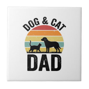 Carreau Papa Chien et Chat Vintage T-Shirt pour Amoureux d