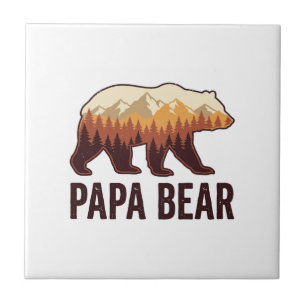 Carreau Papa ours Silhouette Vintage Forêt T-Shirt_1