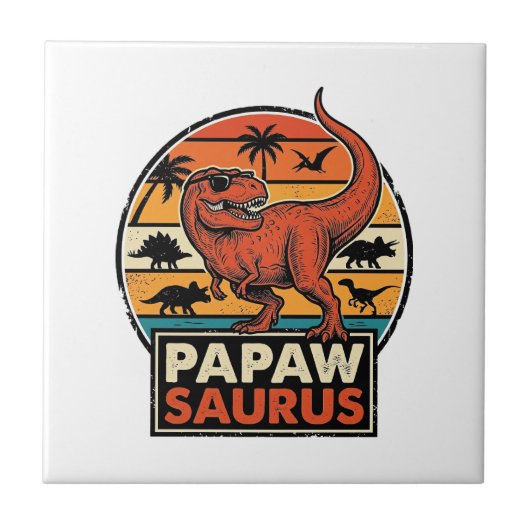 Carreau Papawsaurus Rétro Dinosaure Coucher de Soleil Vect (Devant)