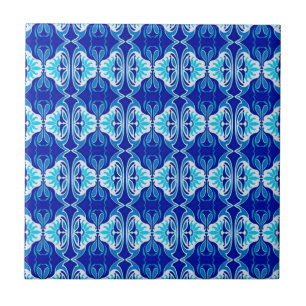 Carreau Papier peint Art Déco motif - bleu cobalt et blanc