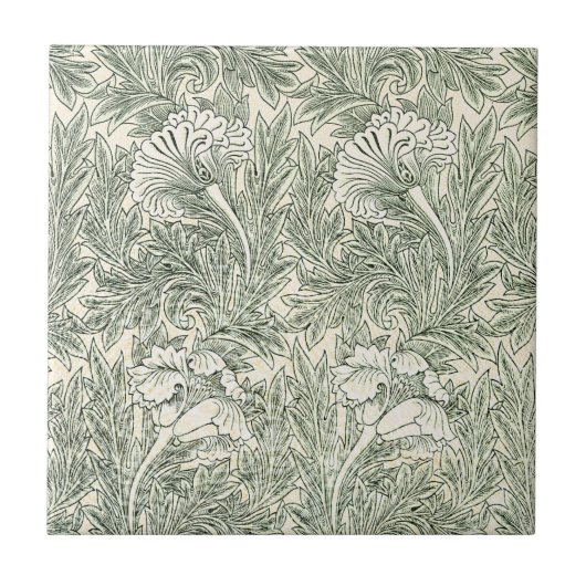 Carreau Papier peint tulipe classique vert de William Morr (Devant)