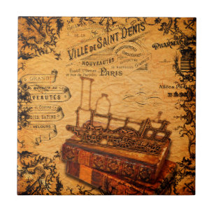 Carreau Papier peint vintage de train de Steampunk