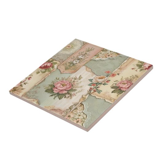 Carreau Papier vintage et fleurs (Côté)