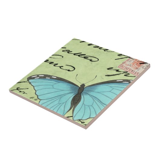 Carreau Papillon à ailes bleues sur carte postale Turquois (Côté)