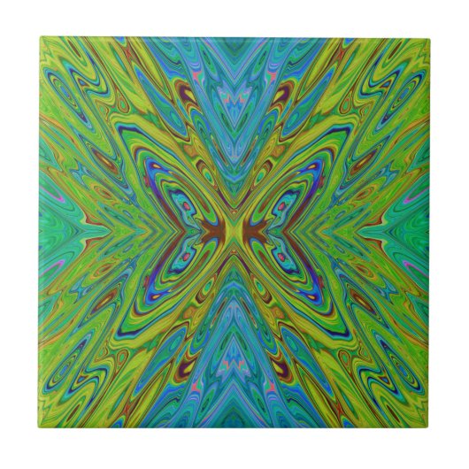 Carreau Papillon Abstrait Chartreuse et Bleu Trippy (Devant)