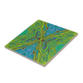 Carreau Papillon Abstrait Chartreuse et Bleu Trippy (Côté)