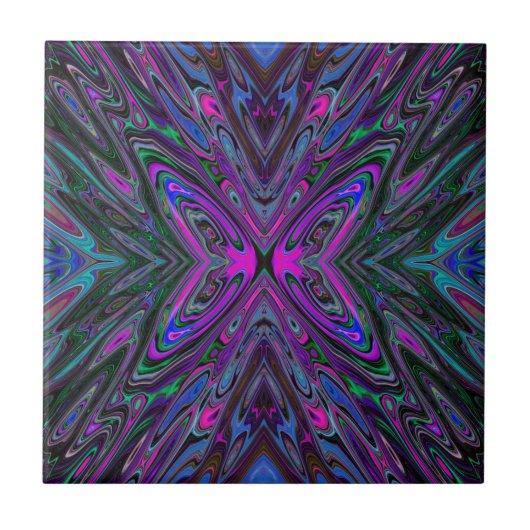 Carreau Papillon Abstrait Magenta, Bleu et Vert Tripant (Devant)