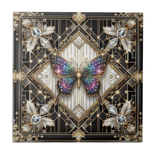 Carreau Papillon arc-en-ciel Art Déco rétro Nouveau
