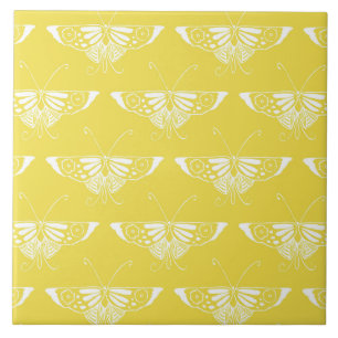 Carreau Papillon Art déco stylisé - jaune et blanc