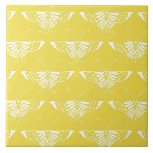 Carreau Papillon Art déco stylisé - jaune et blanc (Devant)