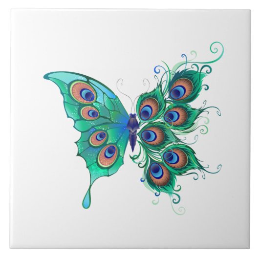 Carreau Papillon aux plumes de paon vert (Devant)