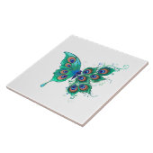 Carreau Papillon aux plumes de paon vert (Côté)