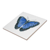 Carreau Papillon bleu Morpho aquarelle peinture (Côté)
