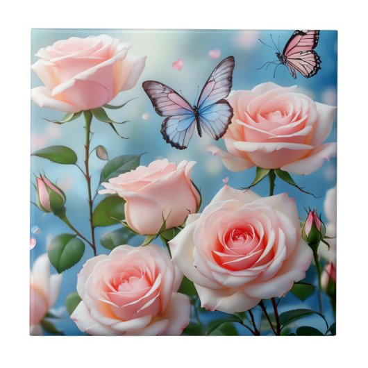 Carreau Papillon bleu rose doux (Devant)