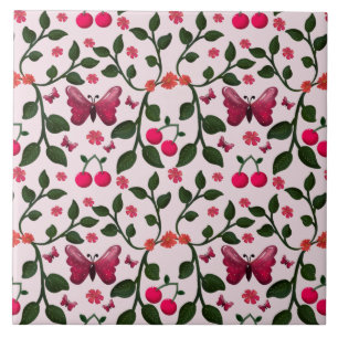 Carreau Papillon Cerise Motif Floral Sans Couture