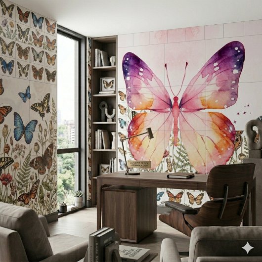 Carreau Papillon d'art à l'aquarelle