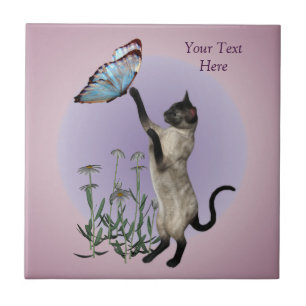 Carreau Papillon De Chat Siamois Et Marguerites