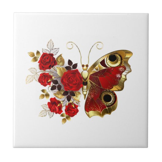 Carreau Papillon de fleurs rouges aux roses rouges (Devant)