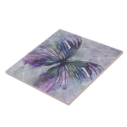 Carreau Papillon d'encre d'aquarelle (Côté)