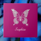 Carreau Papillon Diamant Blanc, Nom du script, Fuchsia pro