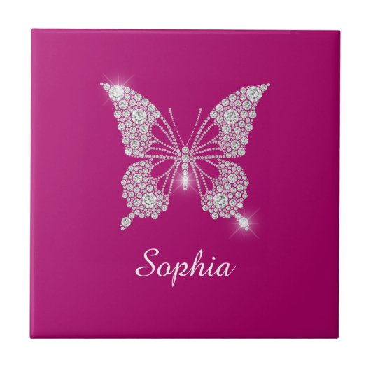 Carreau Papillon Diamant Blanc, Nom du script, Fuchsia pro (Devant)