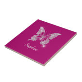 Carreau Papillon Diamant Blanc, Nom du script, Fuchsia pro (Côté)