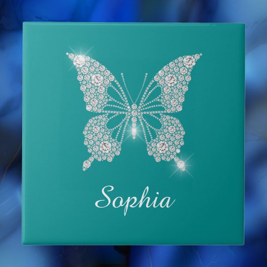 Carreau Papillon Diamant Blanc, Nom du script, Turquoise p