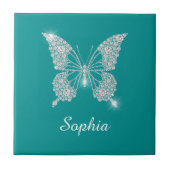 Carreau Papillon Diamant Blanc, Nom du script, Turquoise p (Devant)