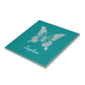 Carreau Papillon Diamant Blanc, Nom du script, Turquoise p (Côté)