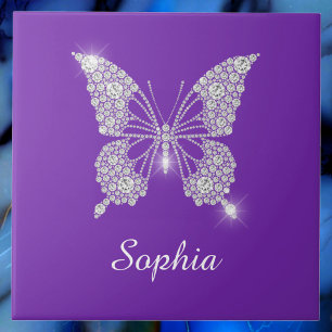 Carreau Papillon Diamant Blanc, Nom en écriture, Violet