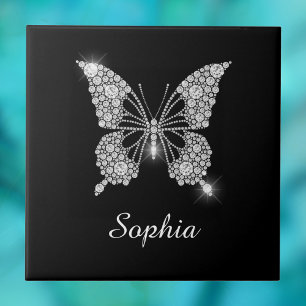 Carreau Papillon Diamant Blanc, nom en script personnalisé