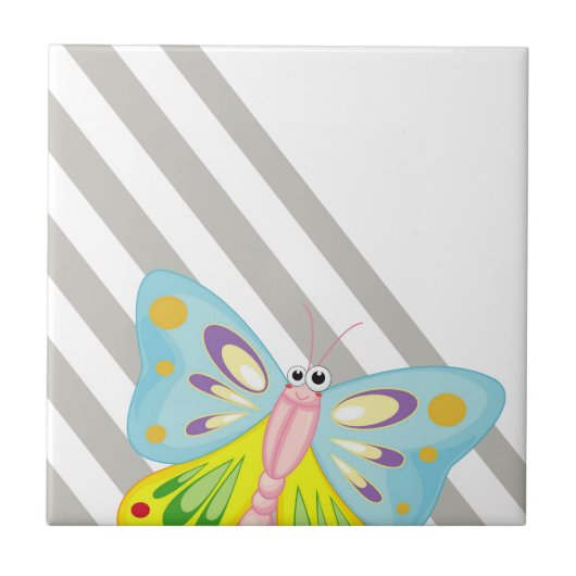 Carreau Papillon en céramique Gris et Bande blanche (Devant)