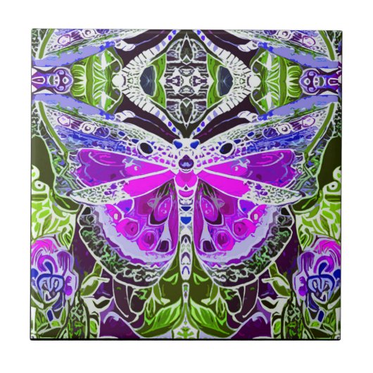 Carreau Papillon et Médaillon Motif Batik en violet (Devant)