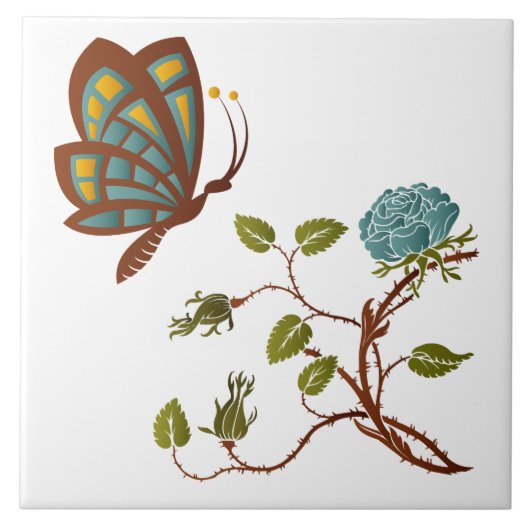 Carreau Papillon et Rose bleu (Devant)