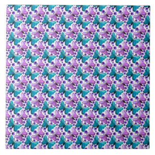 Carreau Papillon floral motif sarcelle violet