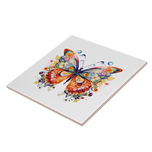 Carreau Papillon floral rétro coloré (Côté)