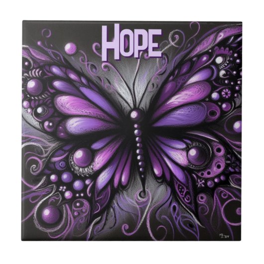 Carreau Papillon gothique fantaisiste violet personnalisé (Devant)