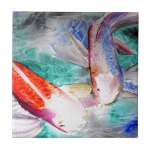 Carreau Papillon Koi aquarelle japonais Poisson Art